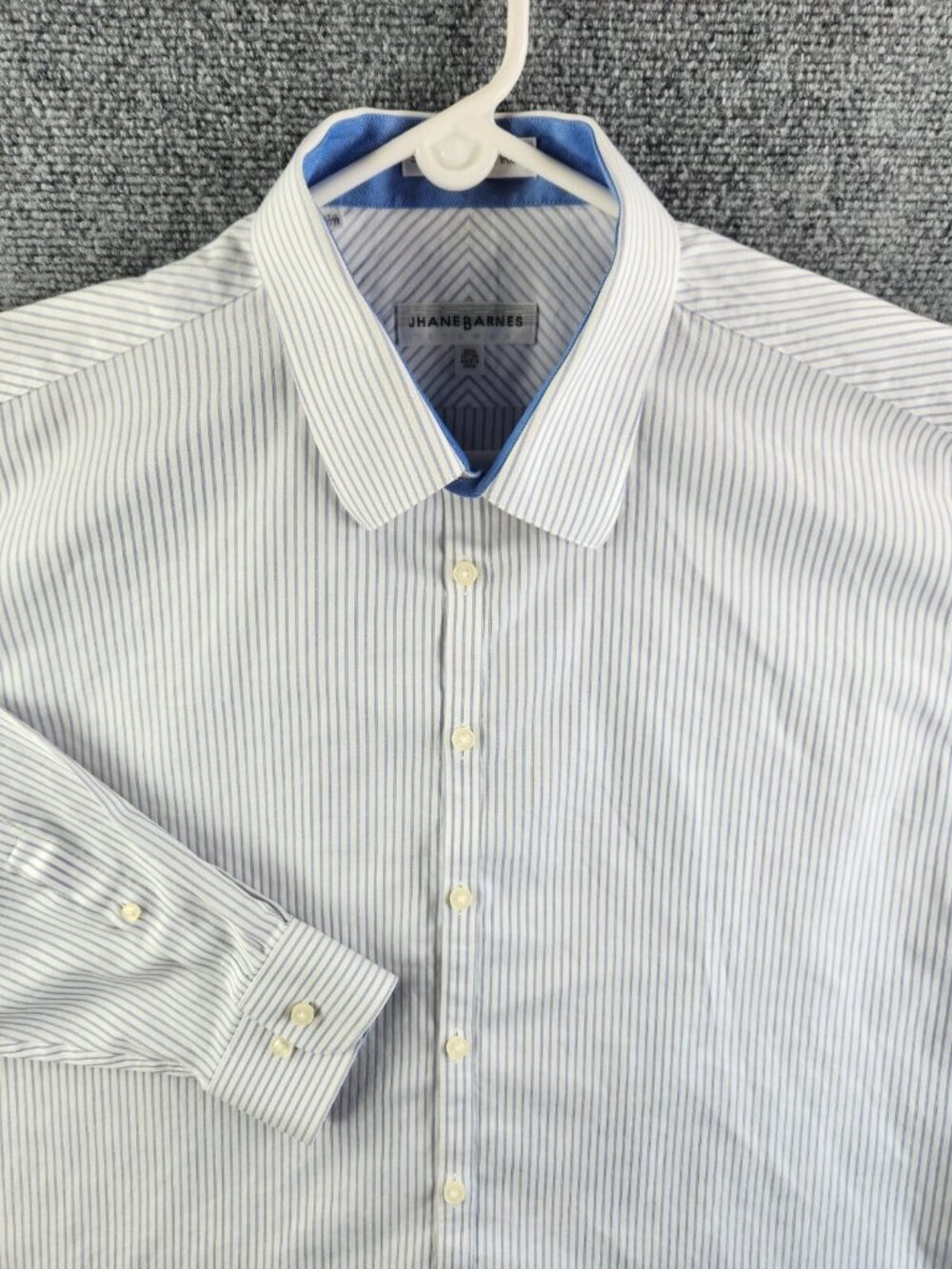 Jhane Barnes Men 17.5 34/35 Slim Fit Non-iron Blue Striped Long Sleeve Button Up